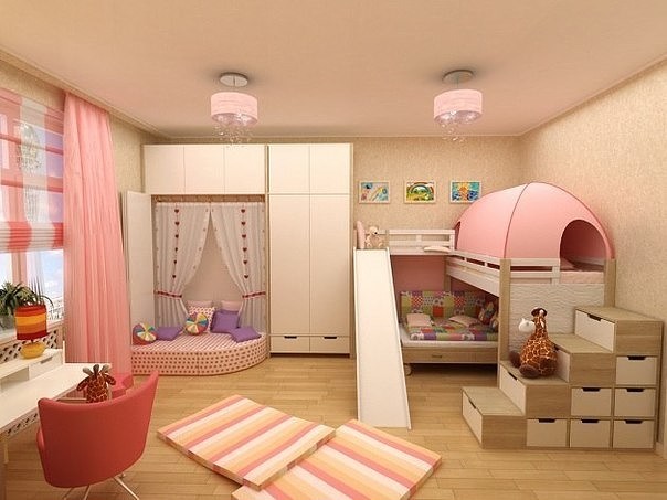 Дизайн детской комнаты для двух разнополых детей 16 кв.м фото